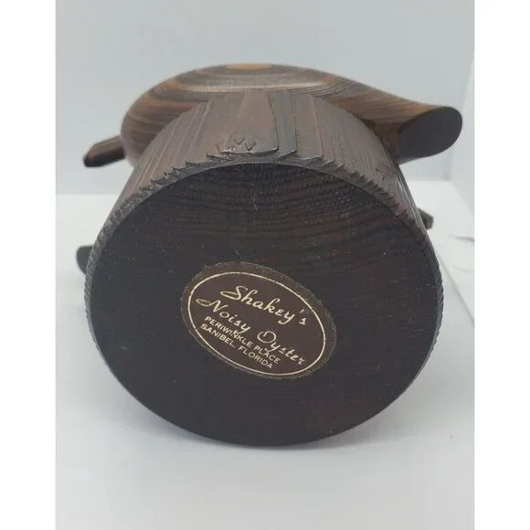 VTG MCM Shakey's Noisy Oyster Cypress Wood Carved Pelicans Figurine - Picture 8 of 14